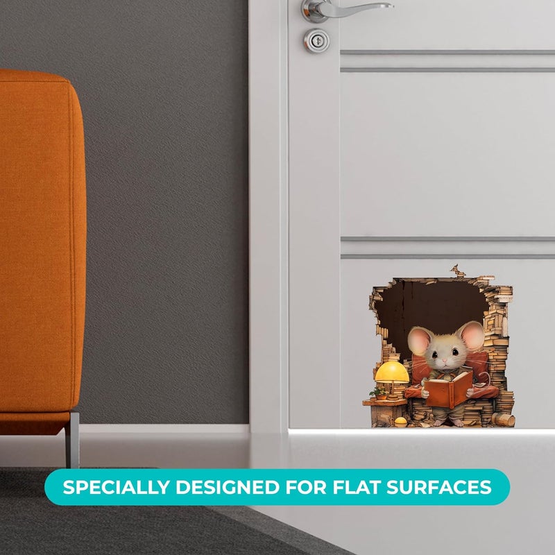 EGD Cute Mouse Hole Wall Decals 3D | 4"x4" Wall Stickers for Child Room Decor | Nursery Wall Decals | Mouse Hole Stickers for Wall Decor | Stickers for Kids (Reader Mouse) - Image 3